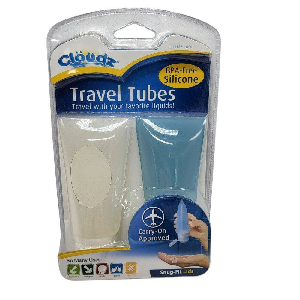 Cloudz BPA-Free Silicone Travel Tubes Toiletry Storage 2 Pack 2 oz Capacity